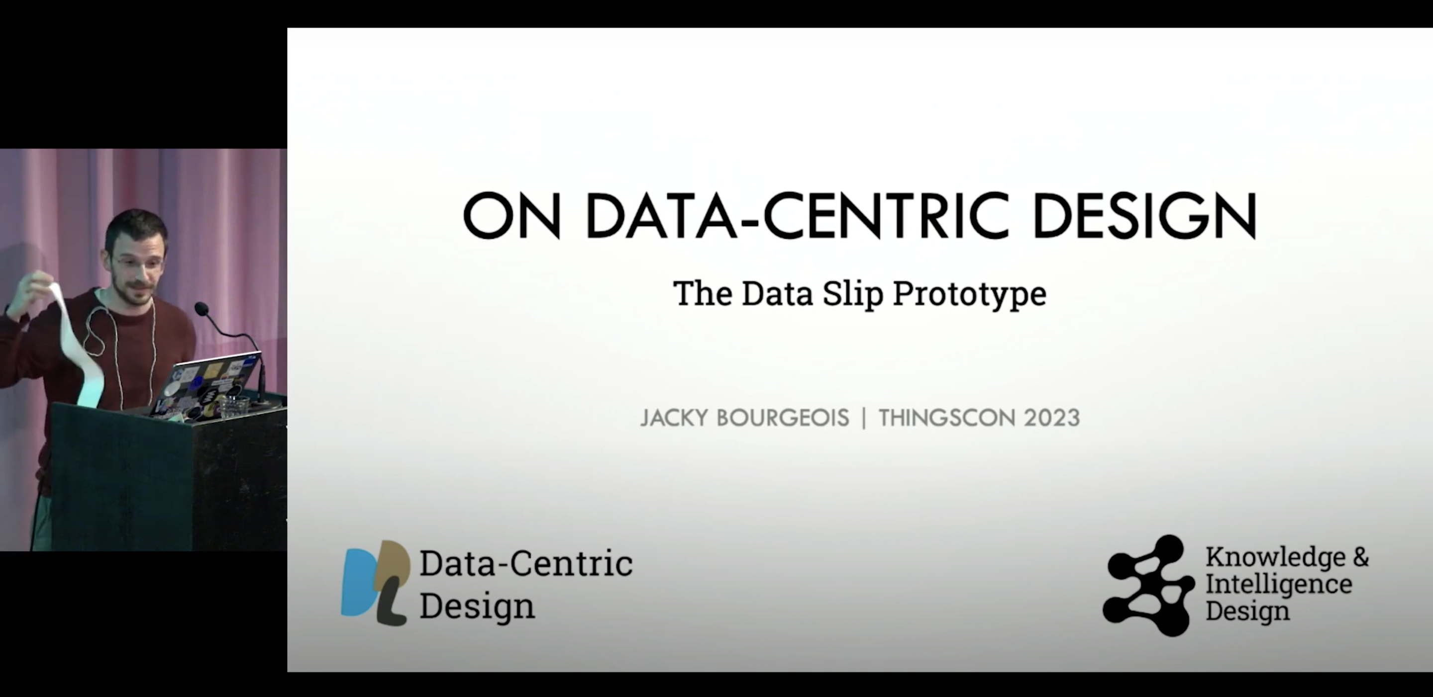 Jacky Bourgeois presenting the dataslip at ThingsCon '23